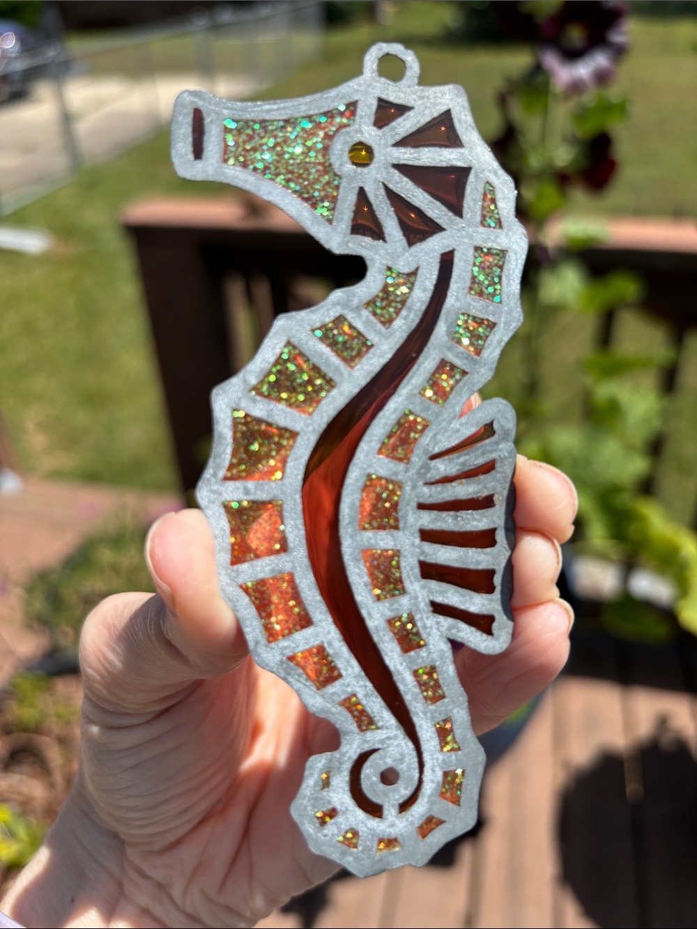 Seahorse Sun catcher faux stained glass window ornament decor - Picture 3 of 6